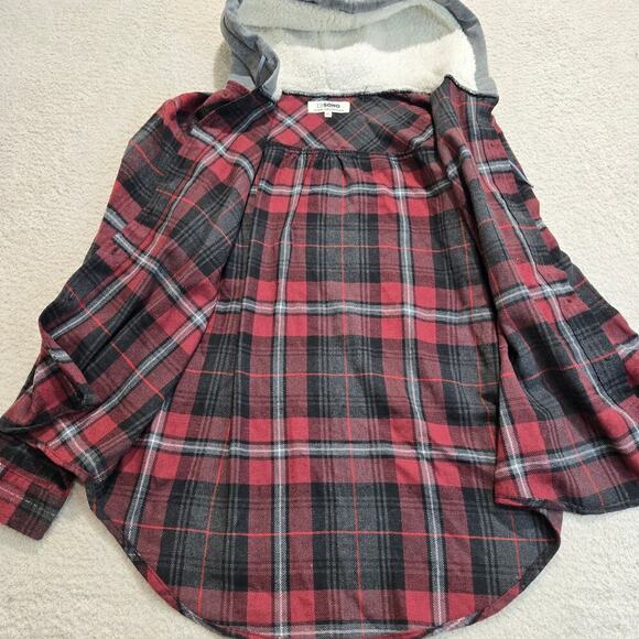 Ci Sono Button-up Flannel Shirt Jacket Hoodie Shacket Sz XL Outdoorsy Camping - Picture 10 of 10